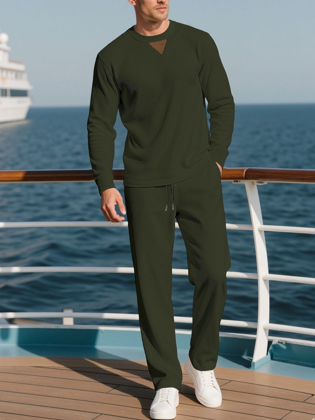 Men's casual long-sleeve set with textured fabric and fashionable accents Lisslune