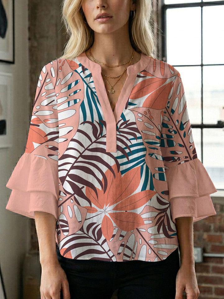 Women's blouse shirt with voluminous sleeves and creative print design Lisslune