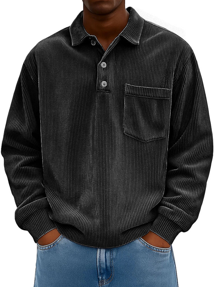 Men's Casual Polo Shirt with Textured Rib Design and Chest Pocket Lisslune