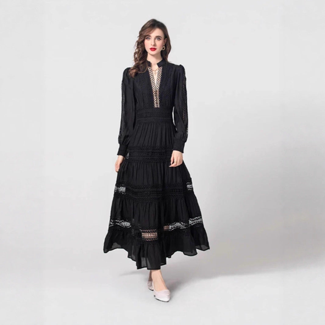 Ladies romantic maxi dress with transparent inserts and ruffle details Lisslune