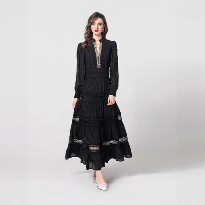 Ladies romantic maxi dress with transparent inserts and ruffle details Lisslune