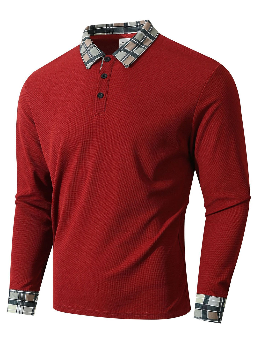 Men's Long Sleeve Polo Shirt with Fashionable Check Collar Lisslune