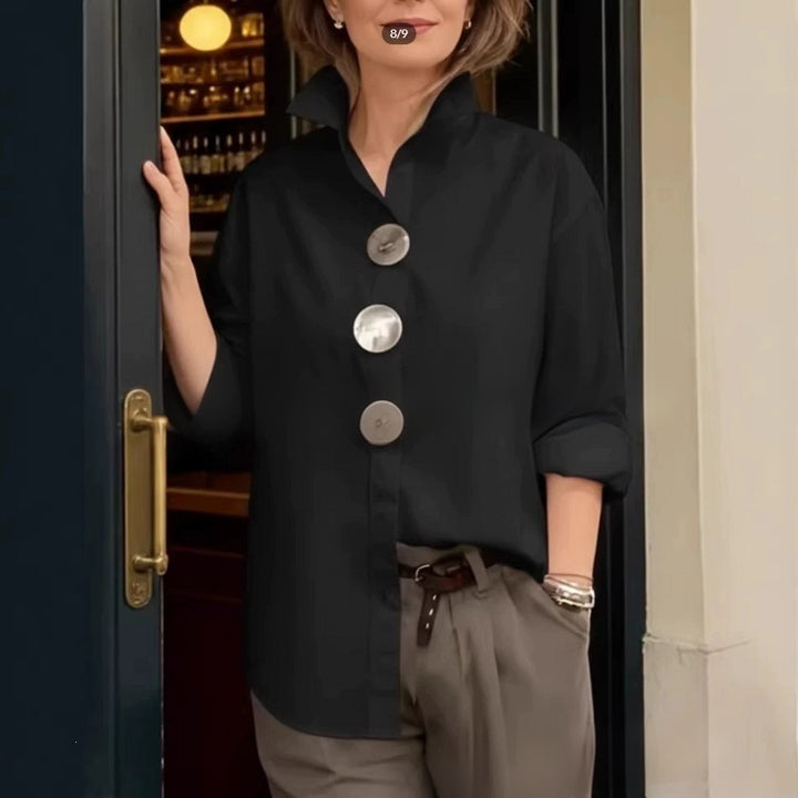 Women's stylish shirt with large button details and a chic standing collar Lisslune