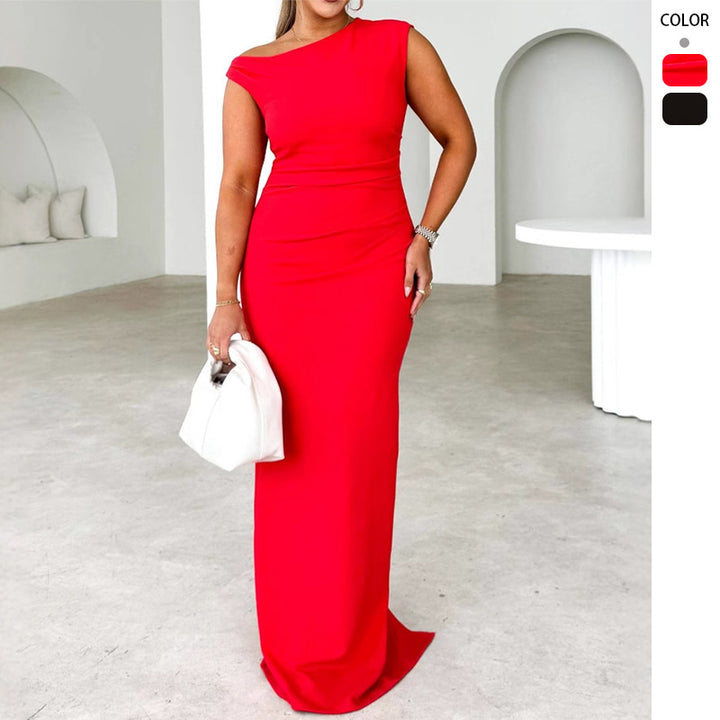 Ladies Elegant body-hugging maxi dress with stylish stand-up collar and side slit Lisslune