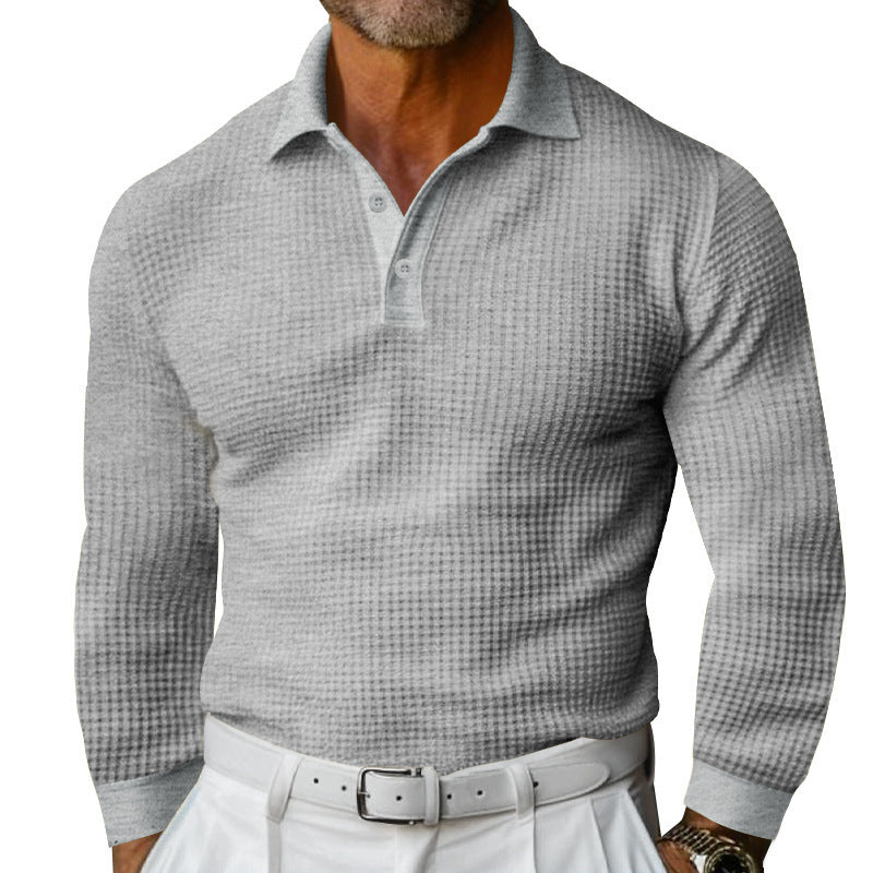 Men's long-sleeved polo shirt with textured design and elegant collar Lisslune