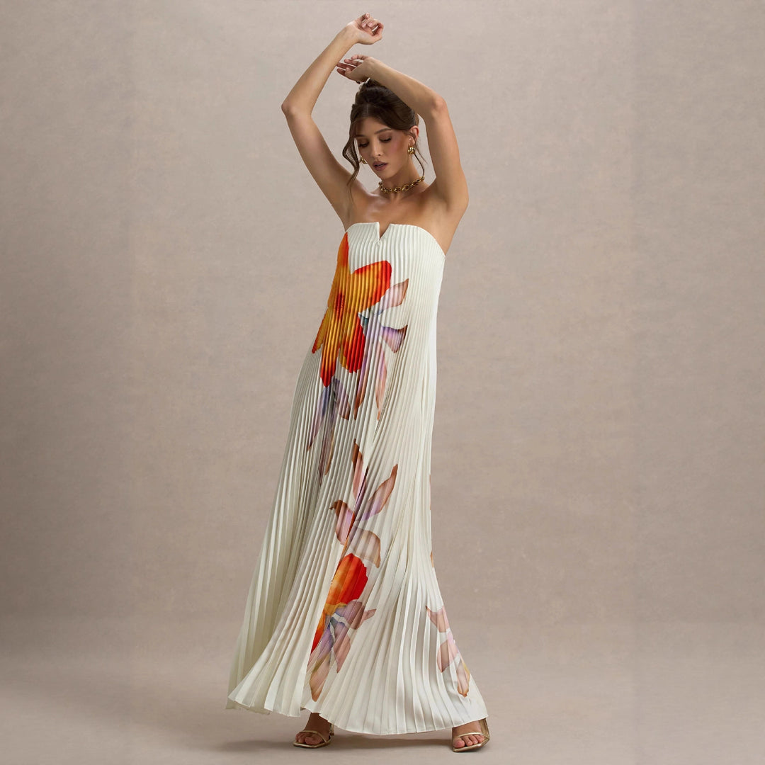 Women's maxi dress with pleated design and floral print Lisslune