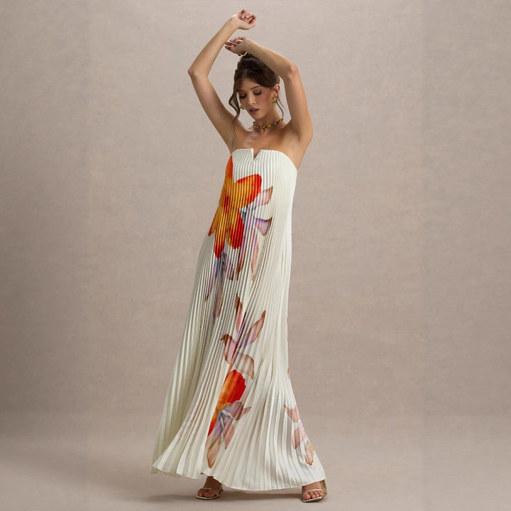 Women's maxi dress with pleated design and floral print Lisslune