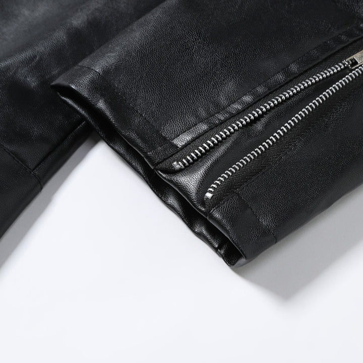 Men's biker leather jacket with asymmetric zipper and practical pockets Lisslune
