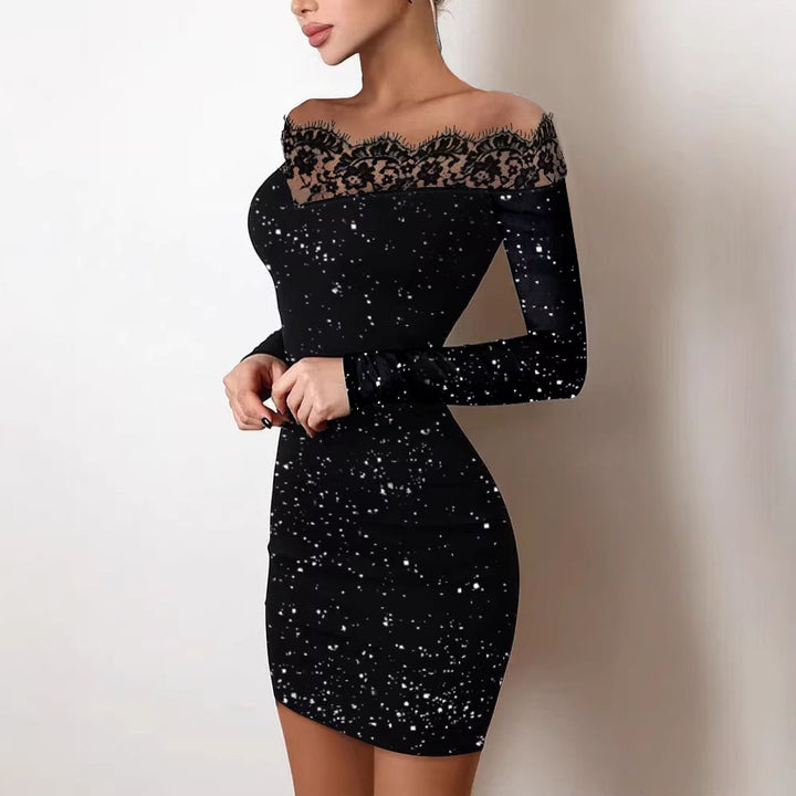 Ladies Off-shoulder Dress with Lace Trim Lisslune