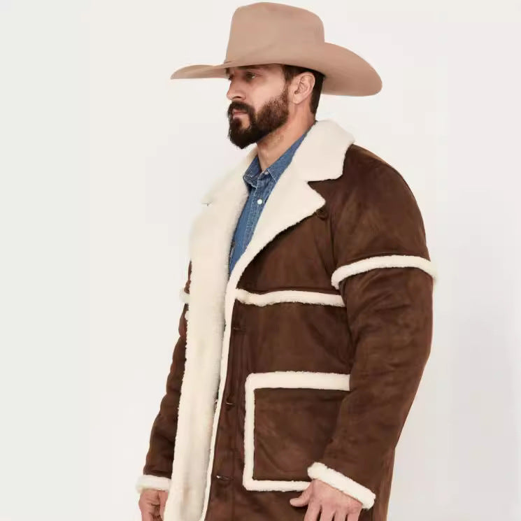 Men's sheepskin jacket with large collar and practical pockets Lisslune