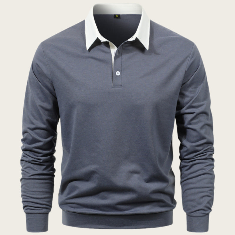 Men's long sleeve polo shirt with contrasting collar and high-quality cotton Lisslune