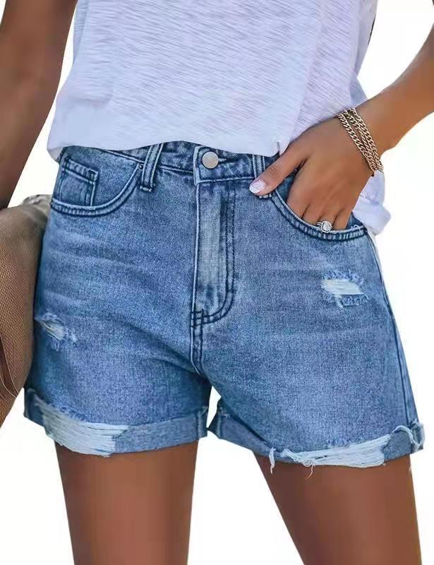 Damen Sommerliche Destroyed Jeansshorts mit umgeschlagenem Saum Lisslune