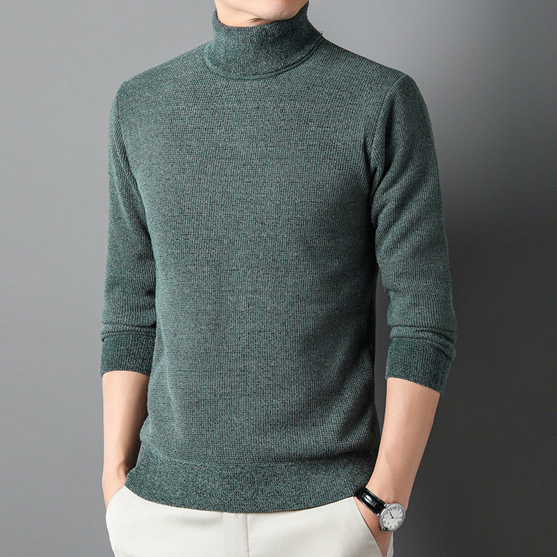 Men's Knit Sweater with High Collar and Fine Ribbed Structure Lisslune
