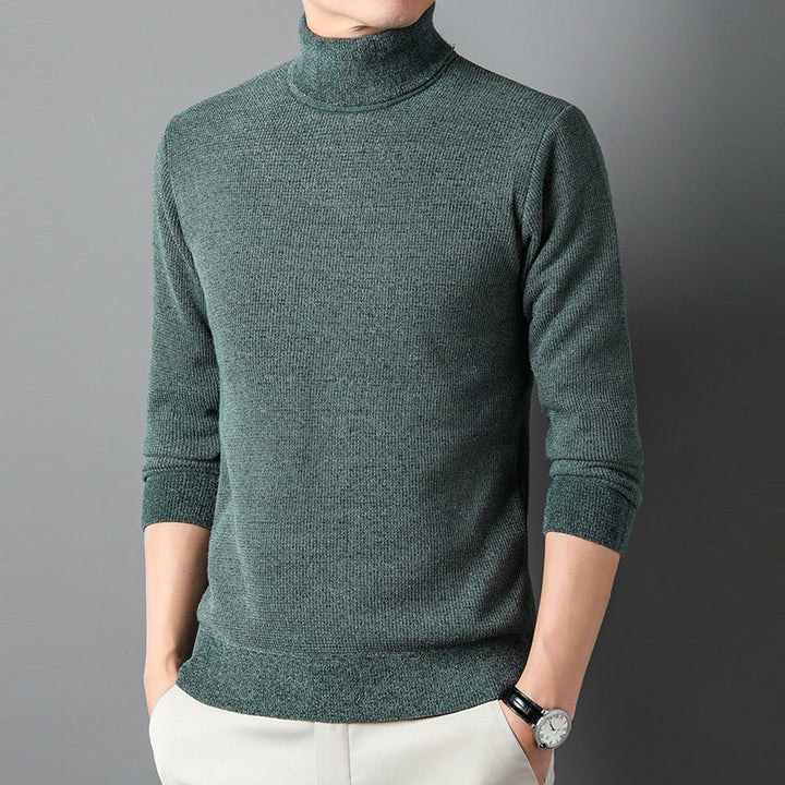 Men's Knit Sweater with High Collar and Fine Ribbed Structure Lisslune