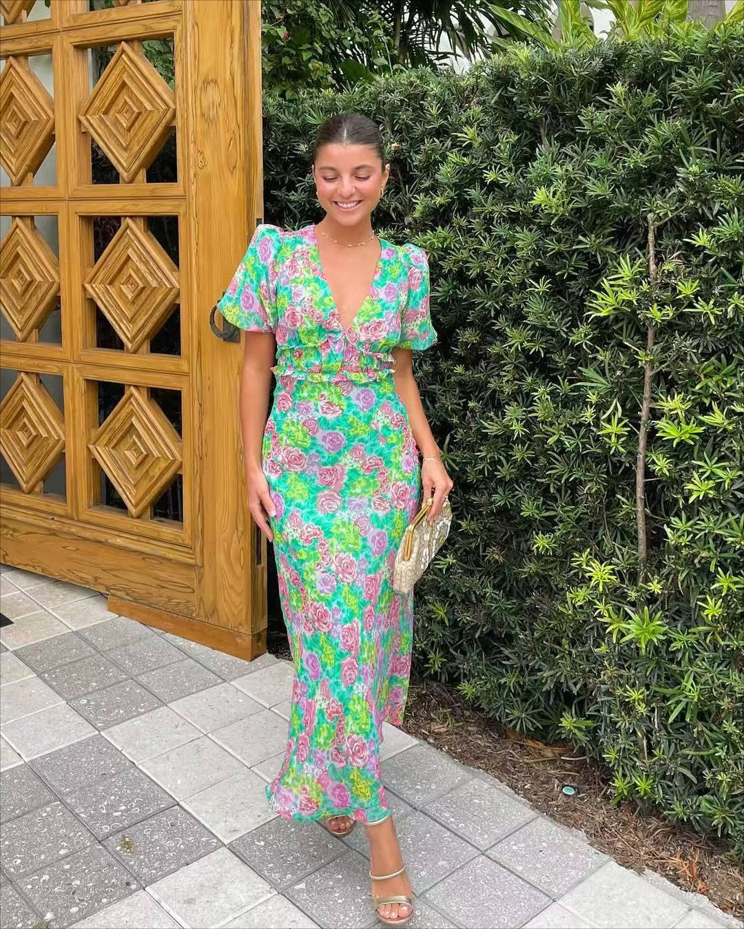 Women’s maxi dress with romantic floral design and flowing cut Lune London
