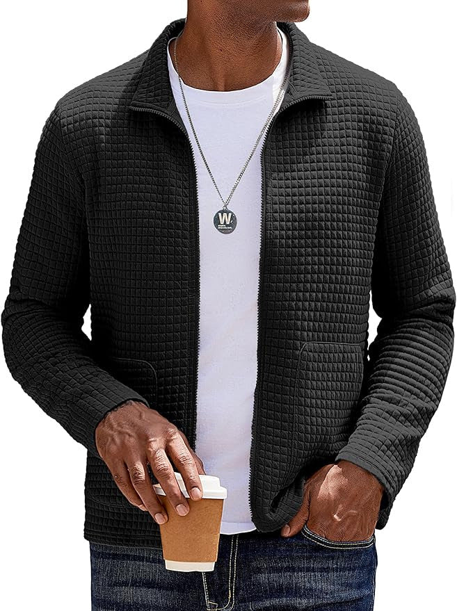 Men's casual cardigan with practical insert pockets and stylish waffle pattern Lisslune