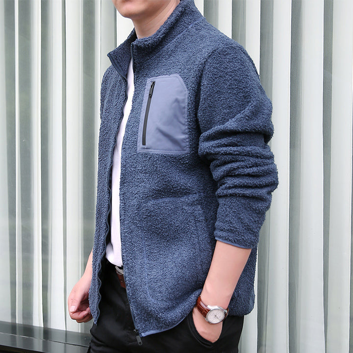 Men's Fleece Jacket with Practical Zipper and High Collar Lisslune