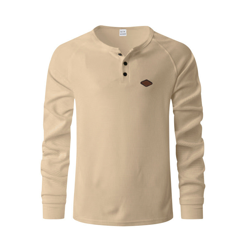 Men's long-sleeved Henley shirt with textured surface Lisslune