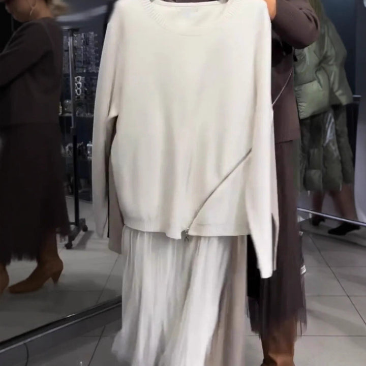 Women's trendy, asymmetrical sweater with draping Lisslune