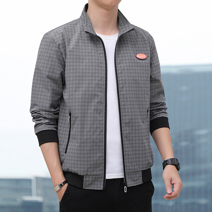 Men's casual jacket with stylish check pattern and practical pockets Lisslune