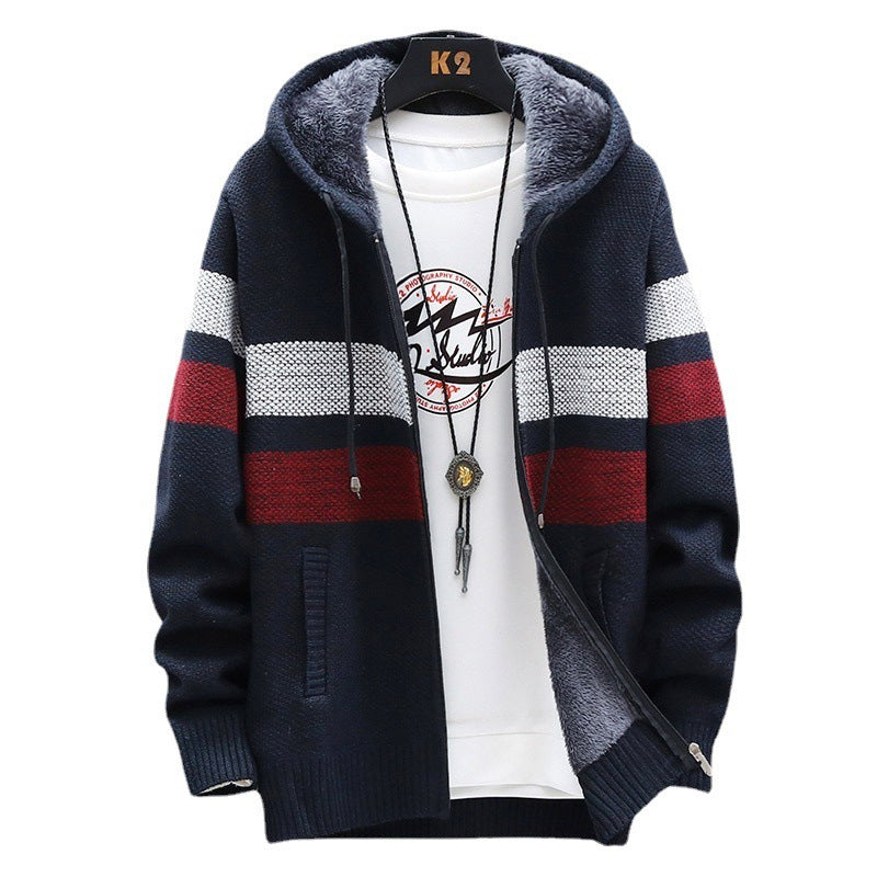 Men's fleece hoodie with high collar and texture Lisslune