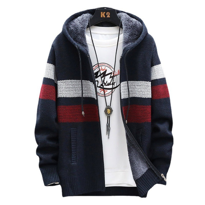 Men's fleece hoodie with high collar and texture Lisslune