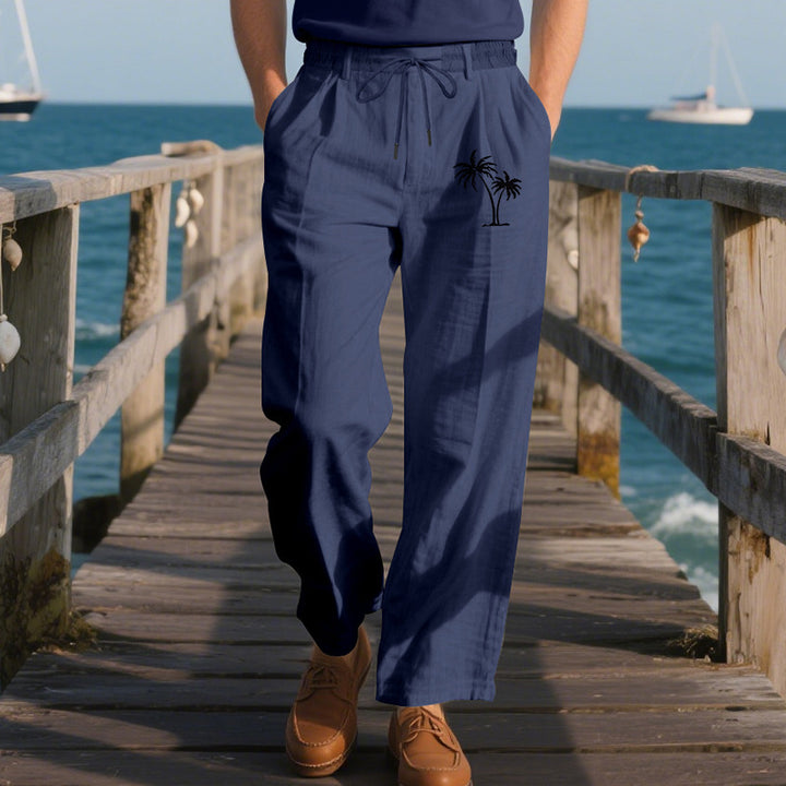 Men's casual leisure pants with elastic waistband and contrasting palm print Lisslune