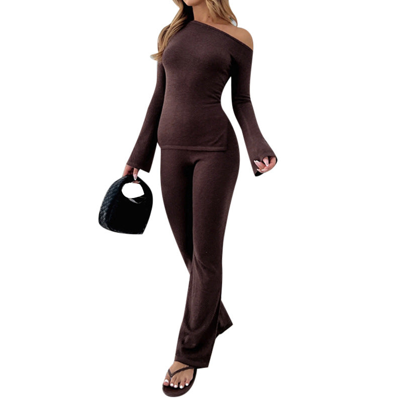 Women's jumpsuit with off-shoulder design and trendy flared cut