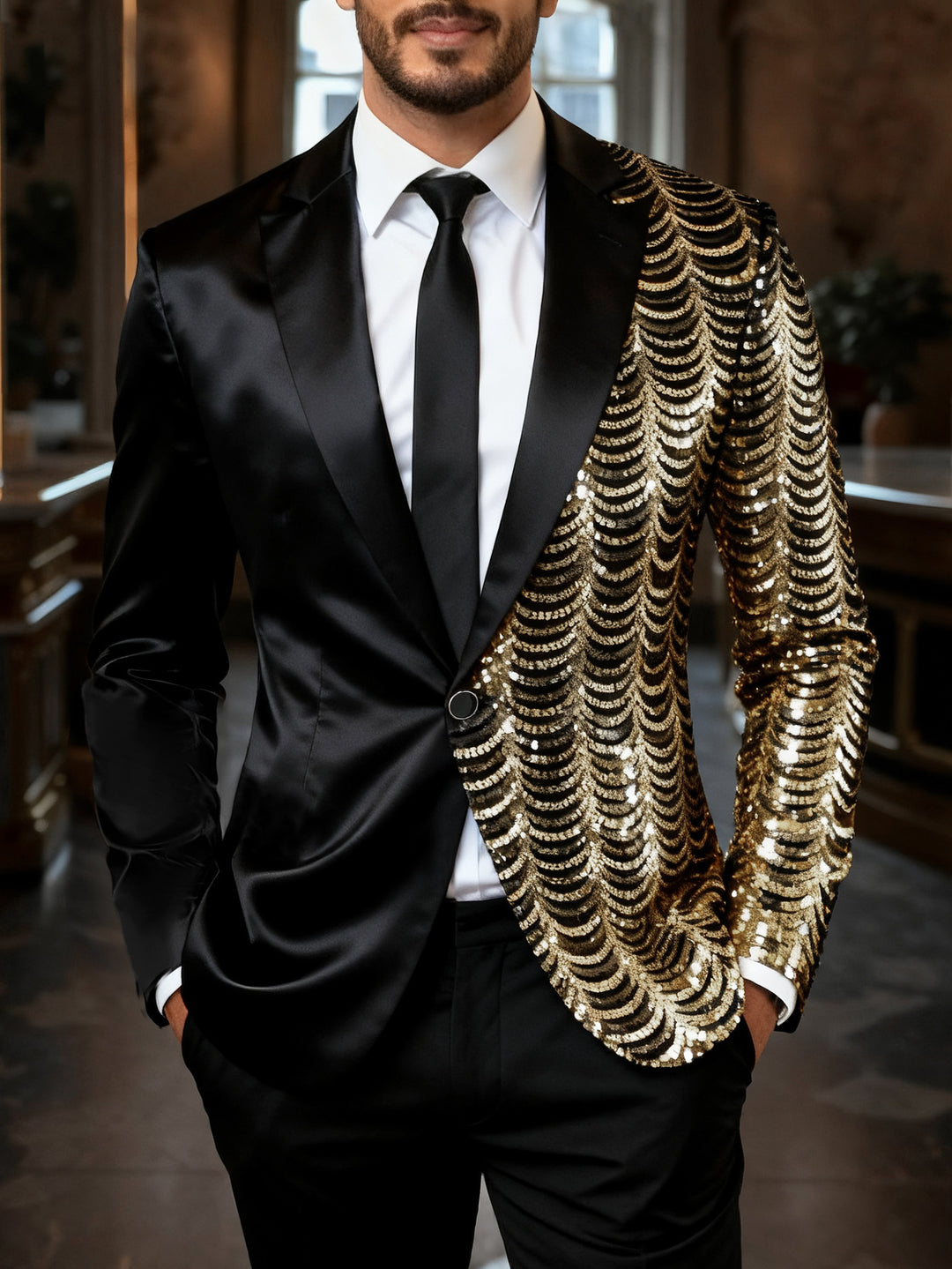 Men's elegant glitter blazer with asymmetrical design Lisslune
