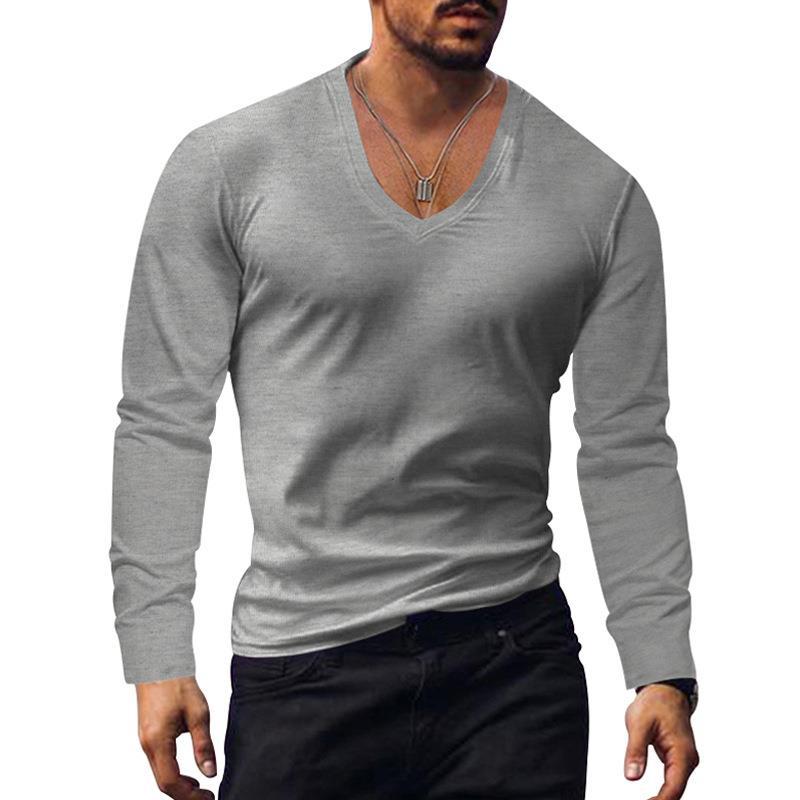 Men's long-sleeved V-neck T-shirt Lisslune