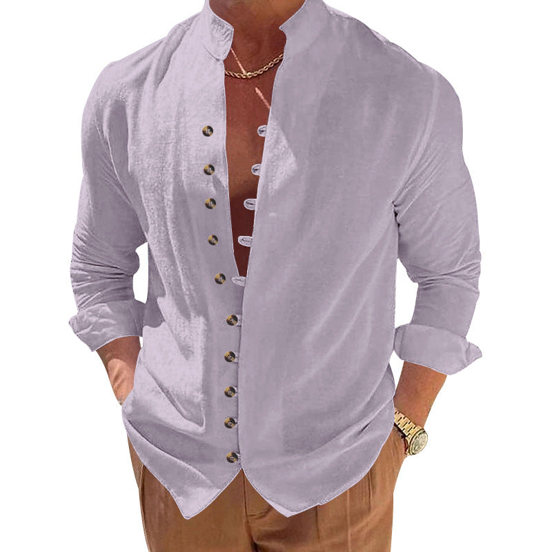 Men's stylish shirt with fashionable buttons and modern stand-up collar Lisslune