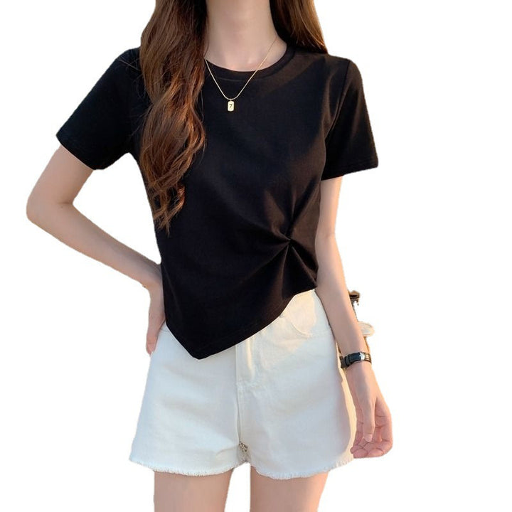 Ladies Cropped T-Shirt with decorative knot design and modern cut