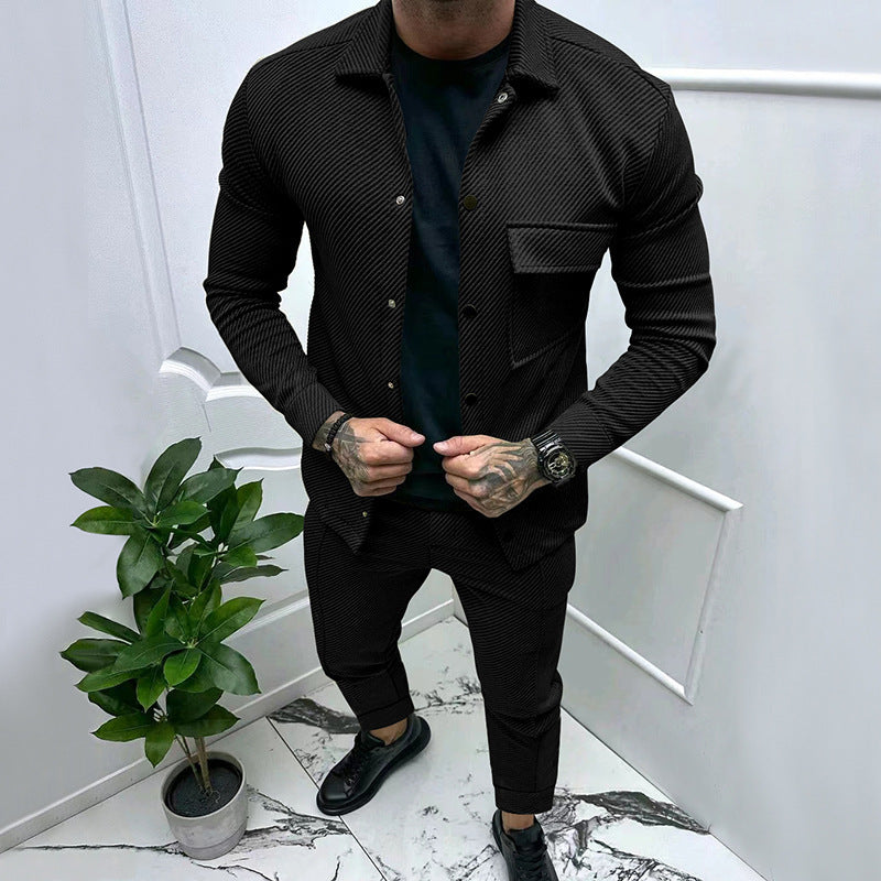 Men's trendy casual jogging suit set with elastic waistband and textured design Lisslune