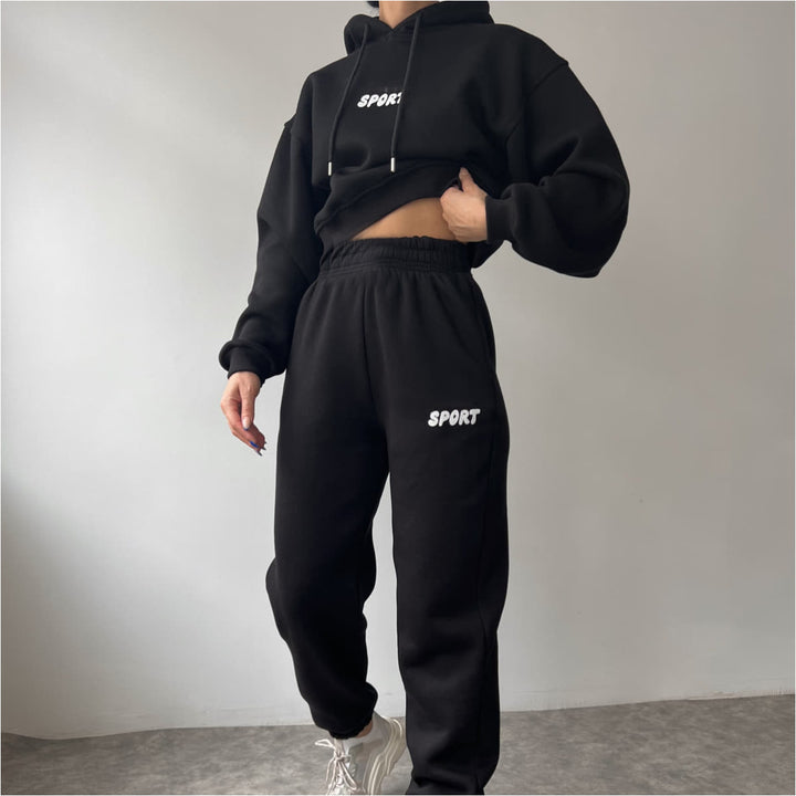 Women's sporty cropped hoodie and sweatpants set Lisslune