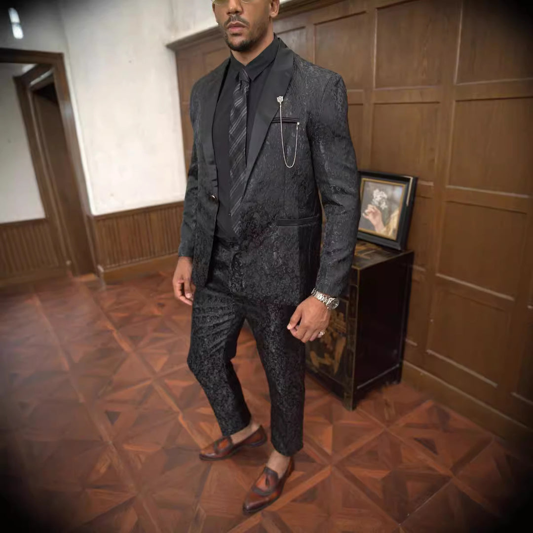 Men's formal suit set with floral jacquard pattern Lisslune