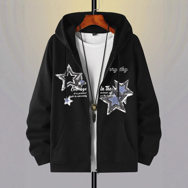 Men's hooded jacket with practical zipper and stylish star pattern Lisslune