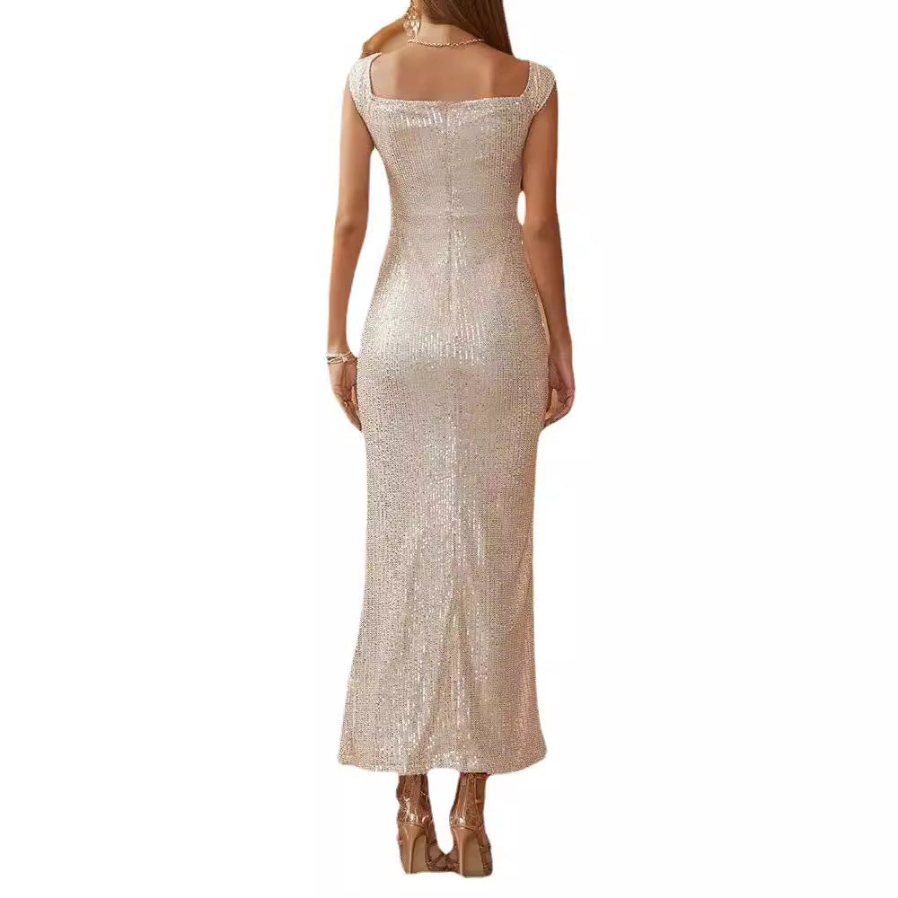 Women's Sparkling Evening Dress with Shimmering Sequins and Elegant Split Lisslune