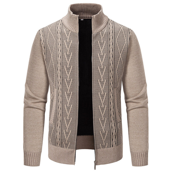 Men's cardigan with modern cable pattern and high collar Lisslune