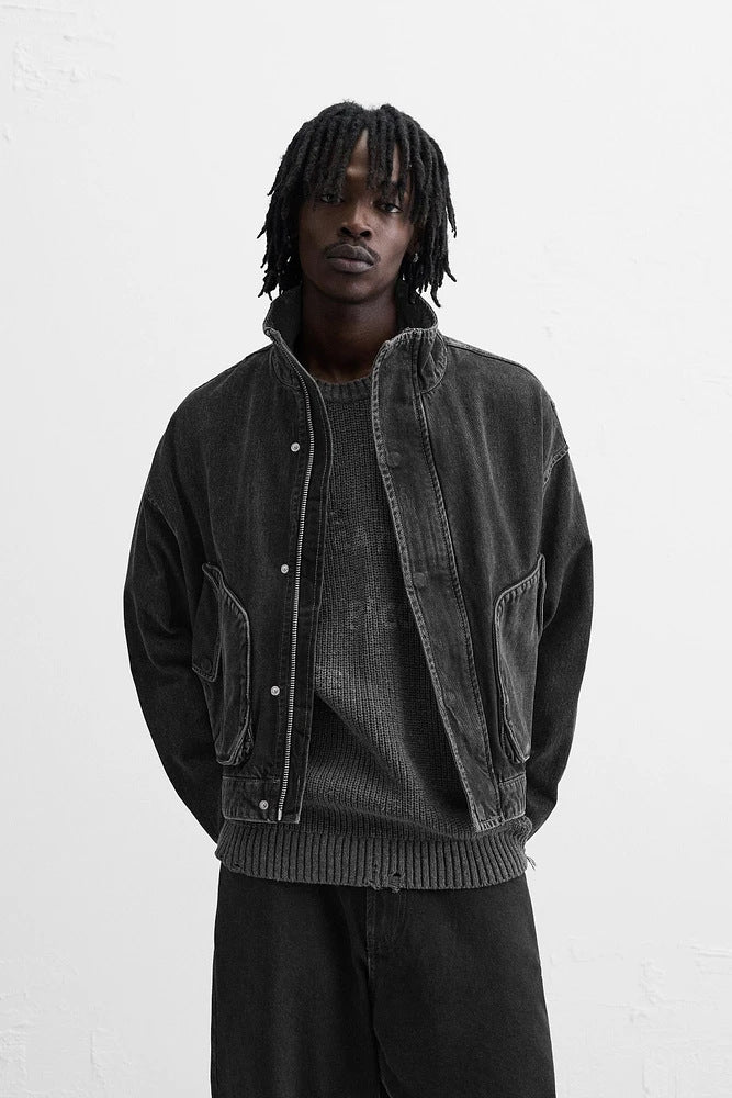 Men's Denim Bomber Jacket Lisslune