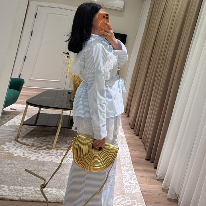 Ladies casual-elegant set with ruffle details and high waistband Lisslune