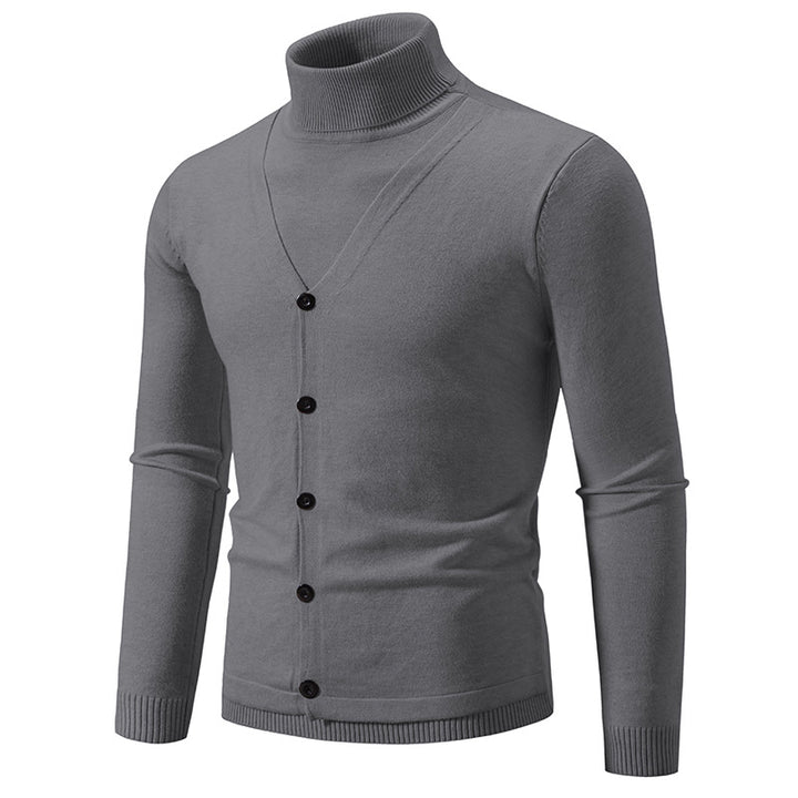 Men's elegant turtleneck sweater with buttoned front details and fine knit texture Lisslune