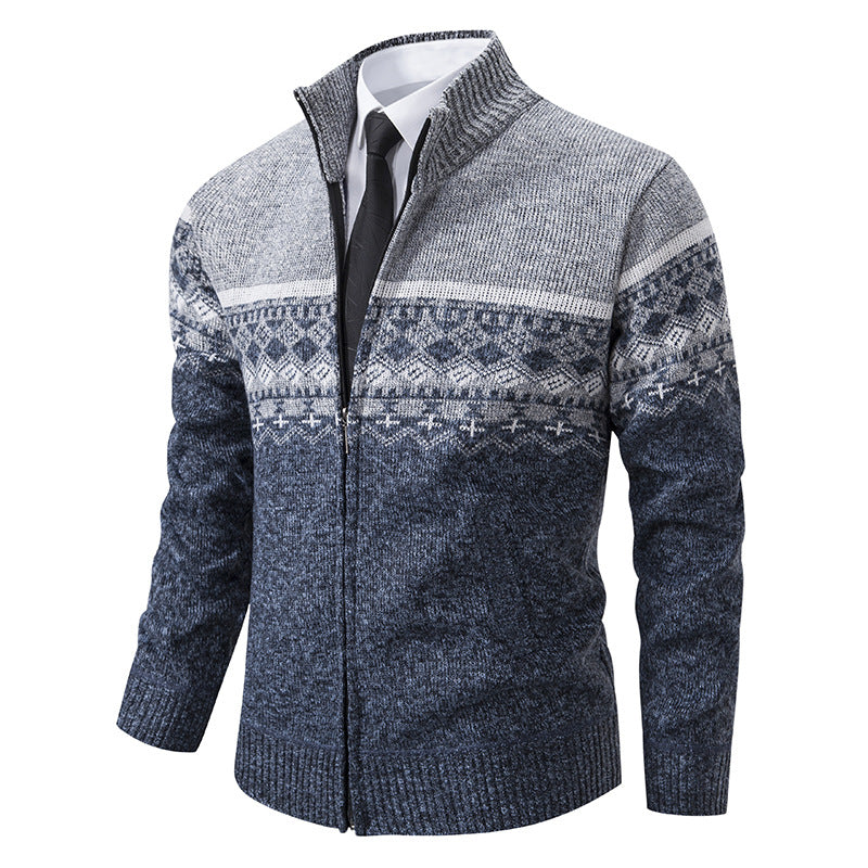Men's cardigan with standing collar and Norwegian pattern Lisslune