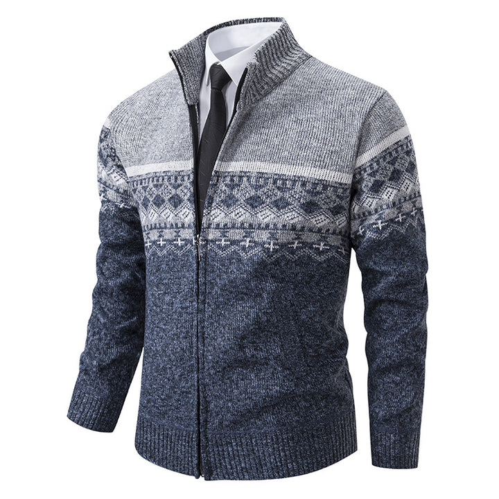 Men's cardigan with standing collar and Norwegian pattern Lisslune