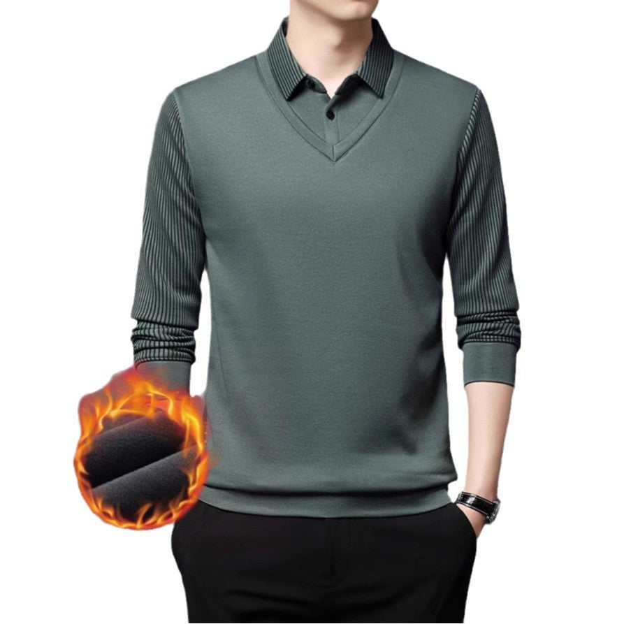 Men's fashionable sweater with V-neck and textured sleeve Lisslune