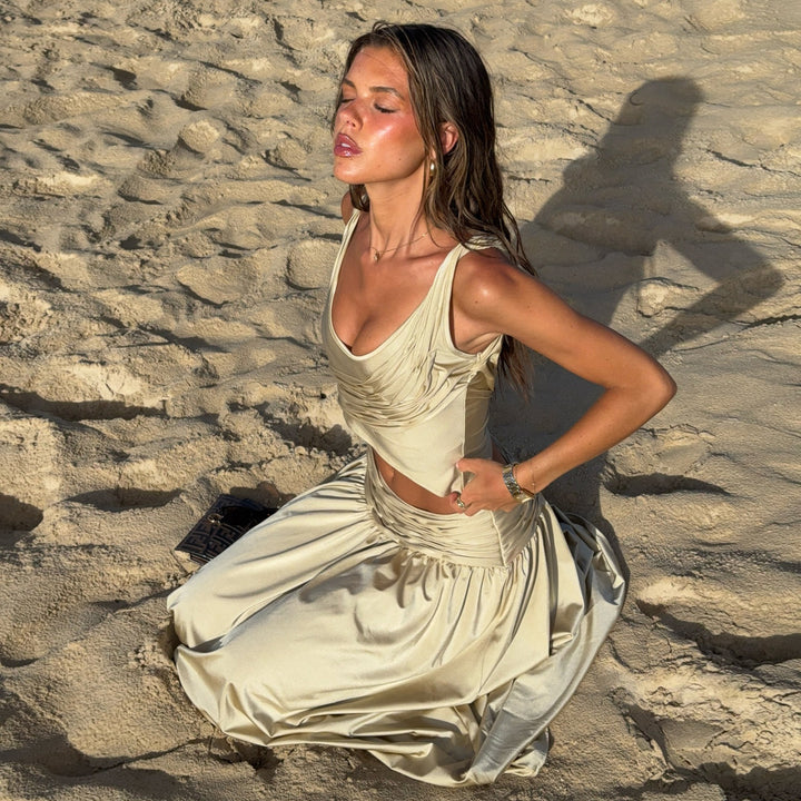 Women's top and skirt set with gathered design and seductive cut Lisslune