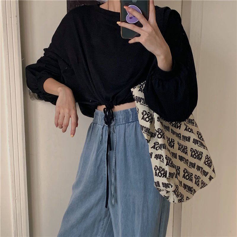 Women Cropped Sweatshirt with innovative drawstring and oversized sleeves Lisslune