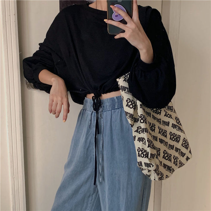 Women Cropped Sweatshirt with innovative drawstring and oversized sleeves Lisslune