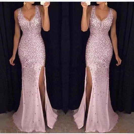 Women's Glamorous Evening Dress with Shimmering Sequins and Deep Slit Lisslune