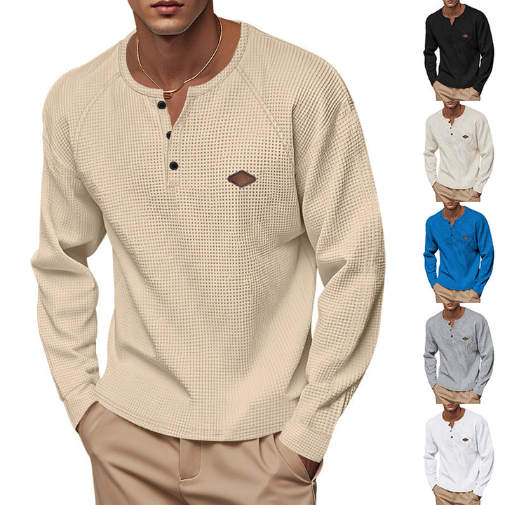 Men's long sleeve tee with button placket and textured fabric Lisslune