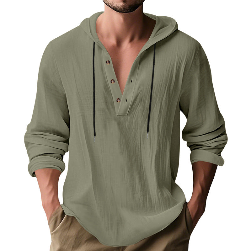 Men's Long Sleeve Hooded Shirt with Fashionable Button Placket Design Lisslune